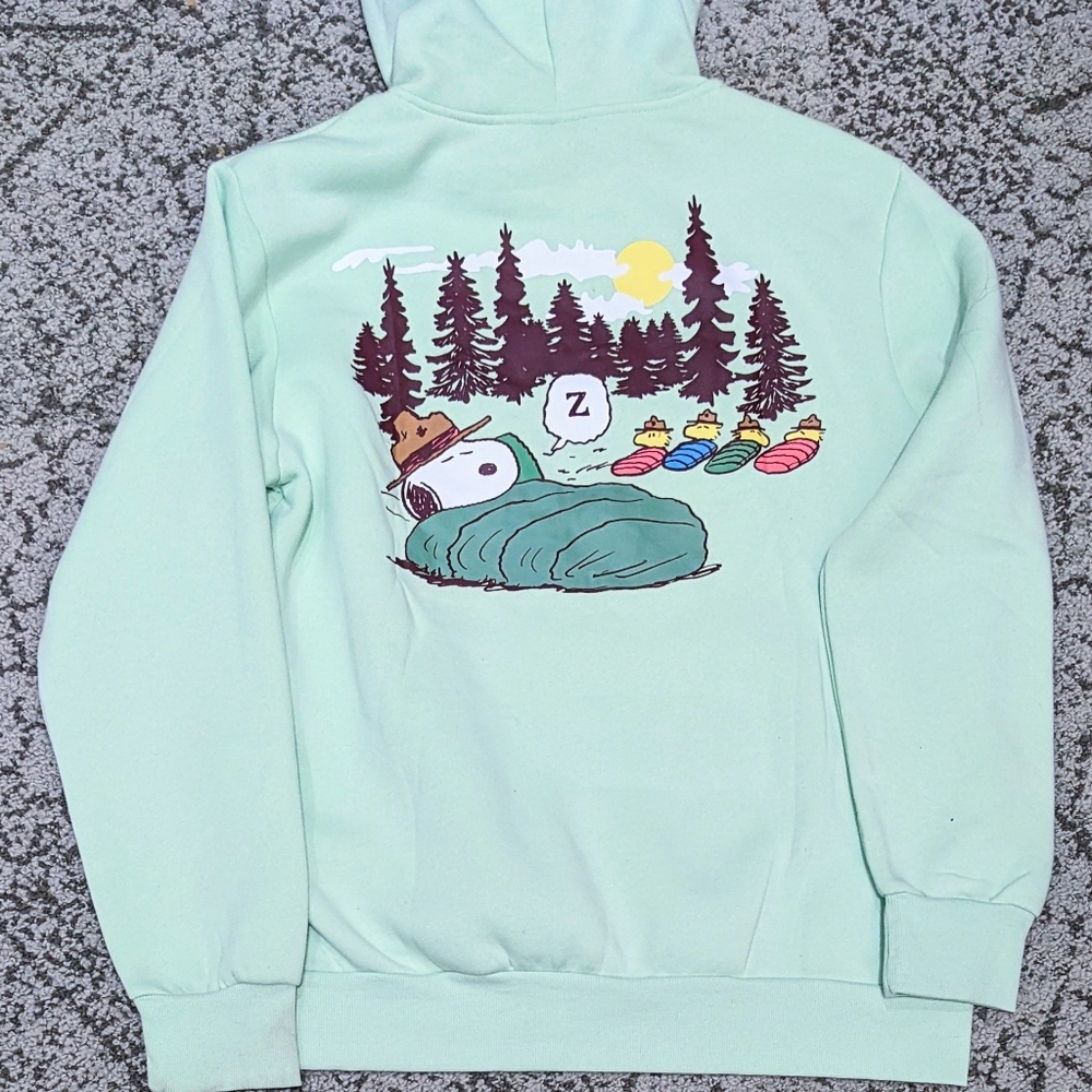 NEW Large Peanuts Snoopy Woodstock Camping Sleeping Bag Hoodie Hooded Sweatshirt